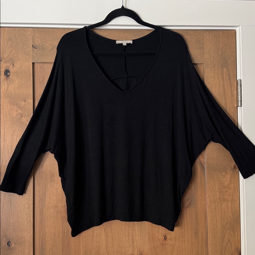 Joan Vass Black Dolman Sleeve V neck Top T Shirt Womens M Stretch oversized